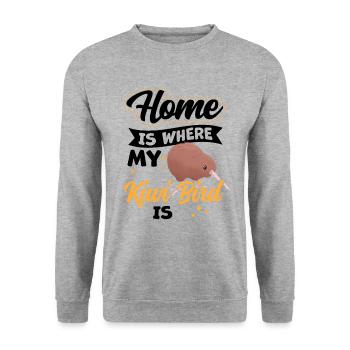 L’oiseau kiwi est ma maison Nouvelle-Zélande - Sweat-shirt Unisexe - gris chiné - Devant - Alina (178cm) & Michal (187cm)