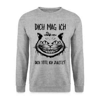 Dich mag ich, dich töte ich zuletzt - Grinsekatze - Unisex Pullover - Weißgrau meliert - Vorne - Alina (178cm) & Michal (187cm)