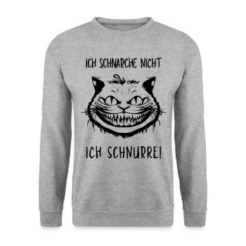 Ich schnarche nicht, Ich schnurre - Grinsekatze - Unisex Pullover - Weißgrau meliert - Vorne - Alina (178cm) & Michal (187cm)