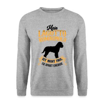 Lagotto Romagnolo ist nicht faul Wasserhund - Unisex Pullover - Weißgrau meliert - Vorne - Alina (178cm) & Michal (187cm)