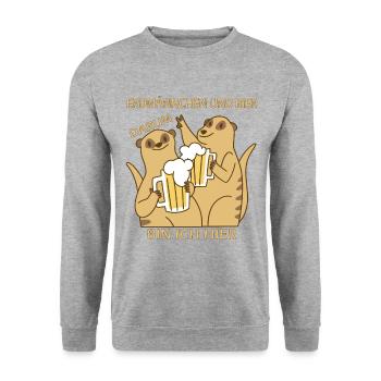 Erdmännchen und Bier darum bin ich hier - Unisex Pullover - Weißgrau meliert - Vorne - Alina (178cm) & Michal (187cm)