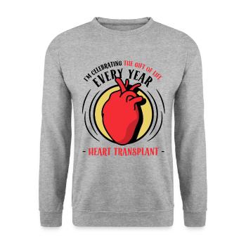 Celebrating the Gift of Life every year Heart - Unisex Pullover - Weißgrau meliert - Vorne - Alina (178cm) & Michal (187cm)