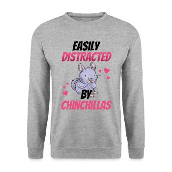 Abgelenkt durch Chinchilla Nagetier Wollmaus - Unisex Pullover - Weißgrau meliert - Vorne - Alina (178cm) & Michal (187cm)