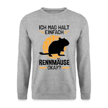 Ich mag einfach Rennmaus Nagetier Gerbil - Unisex Pullover - Weißgrau meliert - Vorne - Alina (178cm) & Michal (187cm)
