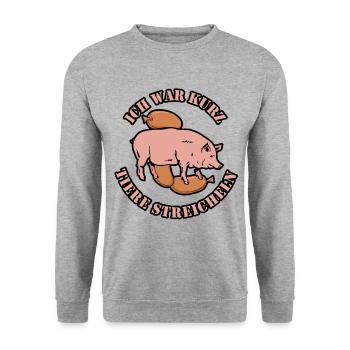 Ich war kurz tiere streicheln Metzger Fleischer - Unisex Pullover - Weißgrau meliert - Vorne - Alina (178cm) & Michal (187cm)