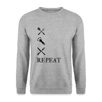 Das perfekte Grill-Outfit für echte Griller-Kerle - Unisex Pullover - Weißgrau meliert - Vorne - Alina (178cm) & Michal (187cm)