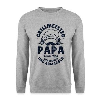 Grillmeister Papa Lustiges Grill-Design für Väter - Unisex Pullover - Weißgrau meliert - Vorne - Alina (178cm) & Michal (187cm)
