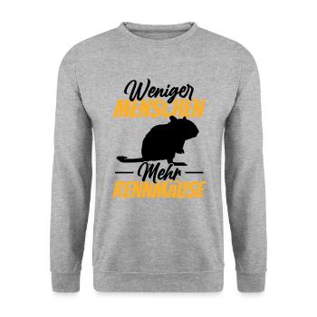 Weniger Menschen mehr Rennmäuse Nagetier Gerbil - Unisex Pullover - Weißgrau meliert - Vorne - Alina (178cm) & Michal (187cm)
