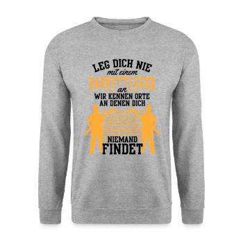 Nicht mit Parkettleger anlegen Fliesenleger - Unisex Pullover - Weißgrau meliert - Vorne - Alina (178cm) & Michal (187cm)