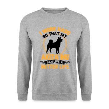 Akita Inu work hard Japanese Akita Inu - Unisex Sweatshirt - salt & pepper - Front - Alina (178cm) & Michal (187cm)