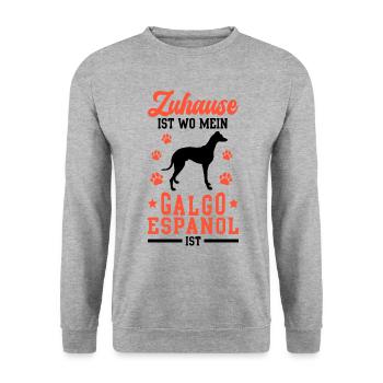 Galgo Espanol ist Zuhause Spanischer Windhund - Unisex Pullover - Weißgrau meliert - Vorne - Alina (178cm) & Michal (187cm)