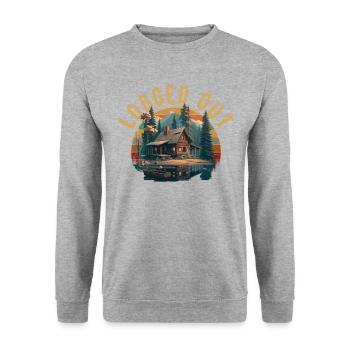 Logged Out camping Cabin Mountain Logged Out - Unisex Sweatshirt - salt & pepper - Front - Alina (178cm) & Michal (187cm)