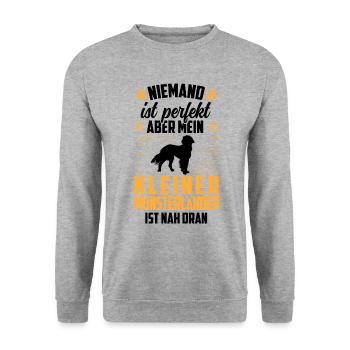 Mein Kleiner Münsterländer ist nicht perfekt - Unisex Pullover - Weißgrau meliert - Vorne - Alina (178cm) & Michal (187cm)