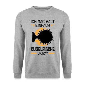 Ich mag einfach Kugelfisch Riesenkugelfisch - Unisex Pullover - Weißgrau meliert - Vorne - Alina (178cm) & Michal (187cm)