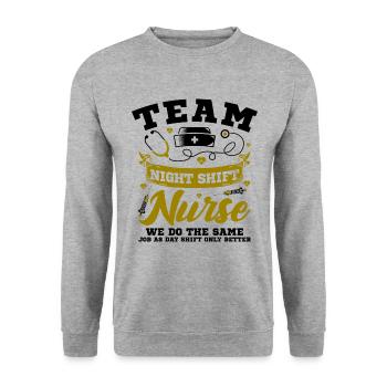 Team Night Shift Nurse - Unisex Pullover - Weißgrau meliert - Vorne - Alina (178cm) & Michal (187cm)