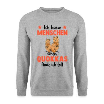Quokka finde ich toll Australien Beuteltier - Unisex Pullover - Weißgrau meliert - Vorne - Alina (178cm) & Michal (187cm)