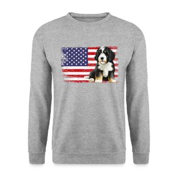 bernedoodle American flag - Unisex Sweatshirt - salt & pepper - Front - Alina (178cm) & Michal (187cm)