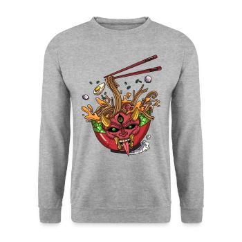 Soupe de nouilles Ramen Monster Japon Demon Chopsticks - Sweat-shirt Unisexe - gris chiné - Devant - Alina (178cm) & Michal (187cm)