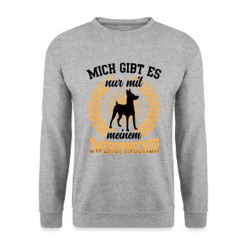 Mich gibt es nur mit Zwergpinscher Rehpinscher - Unisex Pullover - Weißgrau meliert - Vorne - Alina (178cm) & Michal (187cm)