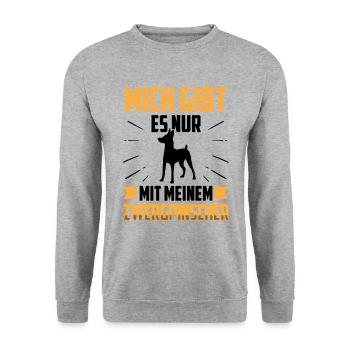 Nur mit meinem Zwergpinscher Pinscher - Unisex Pullover - Weißgrau meliert - Vorne - Alina (178cm) & Michal (187cm)