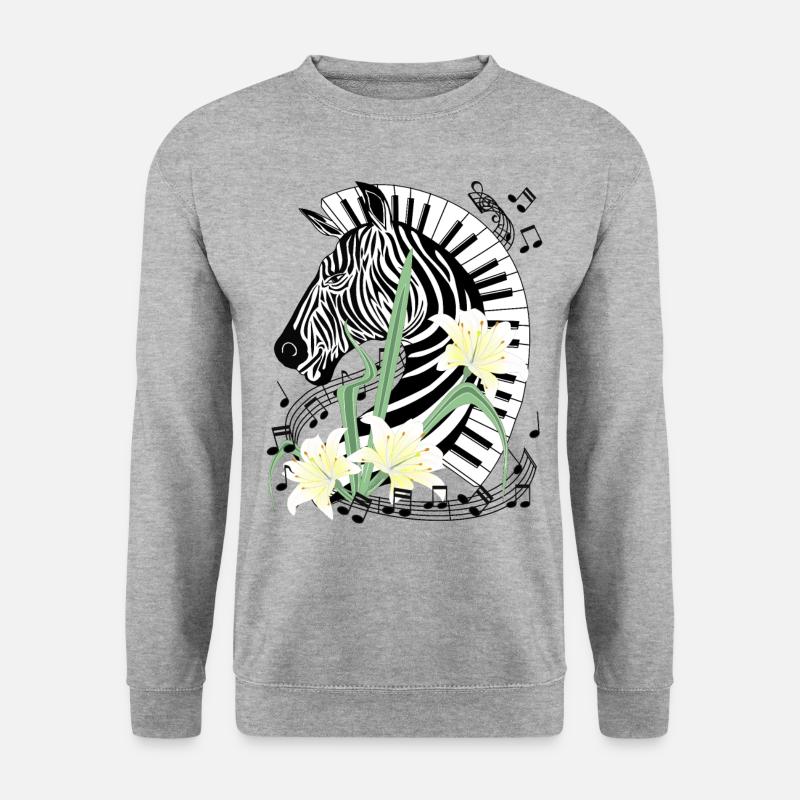 Klavier Zebra Piano Lilien Musik Keyboard Flügel - Unisex Pullover - Weißgrau meliert