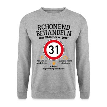 31. Geburtstag Schonend Behandeln Oldtimer Ist 31 - Unisex Pullover - Weißgrau meliert - Vorne - Alina (178cm) & Michal (187cm)