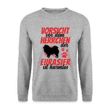Vorsicht vor dem Eurasier Spitz Eurasian Dog - Unisex Pullover - Weißgrau meliert - Vorne - Alina (178cm) & Michal (187cm)