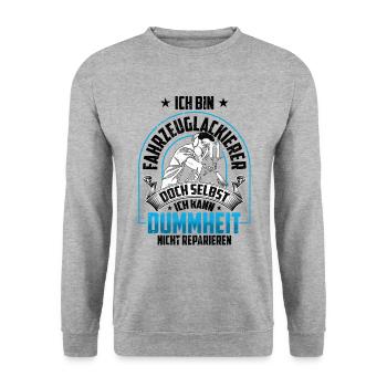 Ich bin der Verrückte Fahrzeuglackierer Lackierer - Unisex Pullover - Weißgrau meliert - Vorne - Alina (178cm) & Michal (187cm)