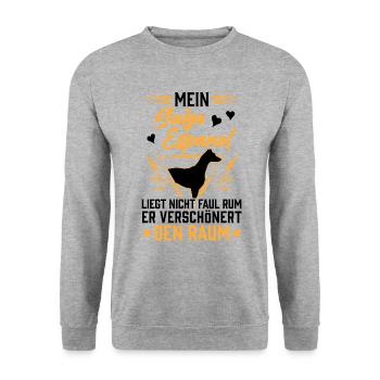 Galgo Espanol ist nicht faul Spanischer Windhund - Unisex Pullover - Weißgrau meliert - Vorne - Alina (178cm) & Michal (187cm)
