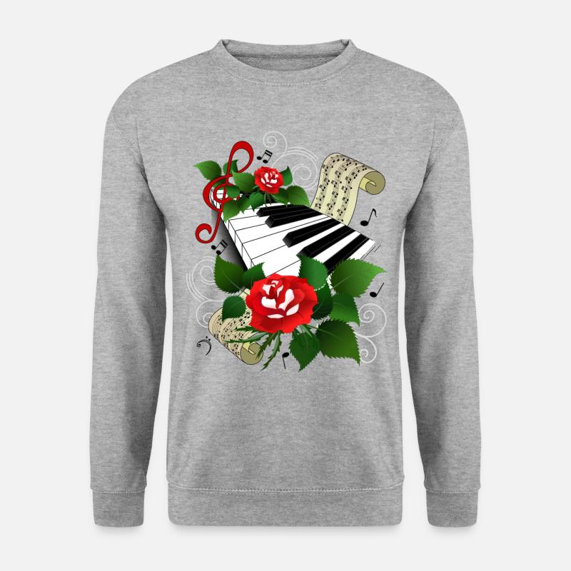 Klaviatur mit Rosen - Unisex Pullover - Weißgrau meliert