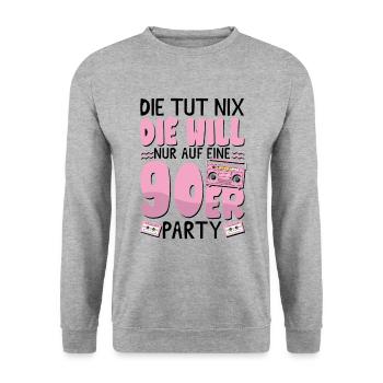 Die will nur auf eine 90er Party - Unisex Pullover - Weißgrau meliert - Vorne - Alina (178cm) & Michal (187cm)