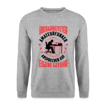 Überarbeiteter Amateurfunker Funkamateur - Unisex Pullover - Weißgrau meliert - Vorne - Alina (178cm) & Michal (187cm)