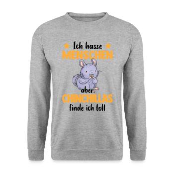Chinchilla finde ich toll Nagetier Wollmaus - Unisex Pullover - Weißgrau meliert - Vorne - Alina (178cm) & Michal (187cm)