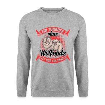 Ohne Wolfsspitz nur ein Haus Deutscher Keeshond - Unisex Pullover - Weißgrau meliert - Vorne - Alina (178cm) & Michal (187cm)