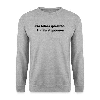 Feuerwehr - Ein Leben gerettet. Ein Held geboren - Unisex Pullover - Weißgrau meliert - Vorne - Alina (178cm) & Michal (187cm)