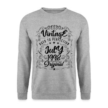 Jahrgang Geboren im Juli 1998 Jubiläum Juli - Unisex Pullover - Weißgrau meliert - Vorne - Alina (178cm) & Michal (187cm)