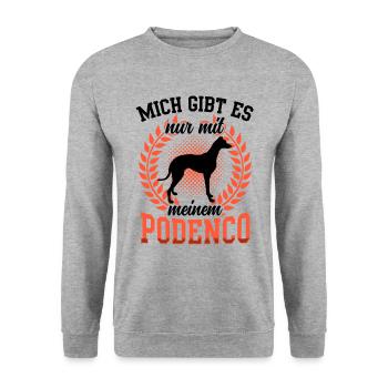 Nur mit meinem Podenco spanischer Windhund - Unisex Pullover - Weißgrau meliert - Vorne - Alina (178cm) & Michal (187cm)