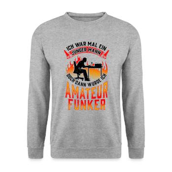 Amateurfunker war mal jung Hobbyfunker - Unisex Pullover - Weißgrau meliert - Vorne - Alina (178cm) & Michal (187cm)