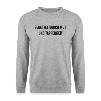 Feuerwehr - Gerettet durch Mut und Tapferkeit - Unisex Pullover - Weißgrau meliert - Vorne - Alina (178cm) & Michal (187cm)