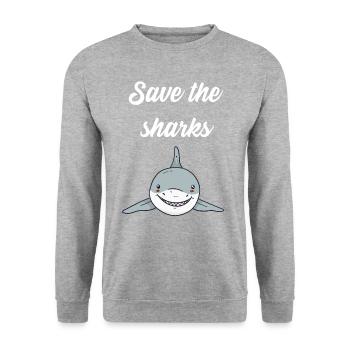 Save the sharks - Unisex Pullover - Weißgrau meliert - Vorne - Alina (178cm) & Michal (187cm)