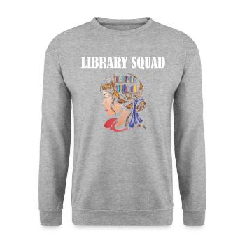 Library Squad - Unisex Pullover - Weißgrau meliert - Vorne - Alina (178cm) & Michal (187cm)