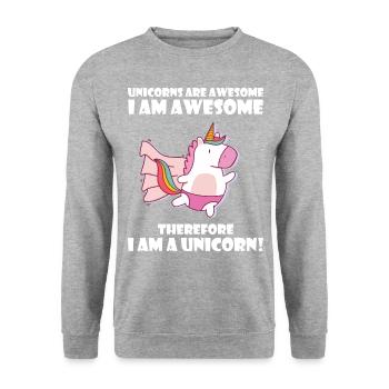 Unicorns are awesome, I am awesome - Unisex Pullover - Weißgrau meliert - Vorne - Alina (178cm) & Michal (187cm)