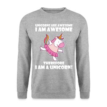 Unicorns are awesome, I am awesome - Unisex Pullover - Weißgrau meliert - Vorne - Alina (178cm) & Michal (187cm)