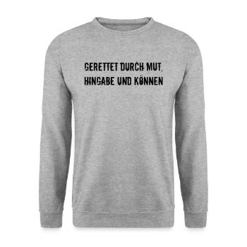 Feuerwehr - Gerettet durch Mut, Hingabe und - Unisex Pullover - Weißgrau meliert - Vorne - Alina (178cm) & Michal (187cm)