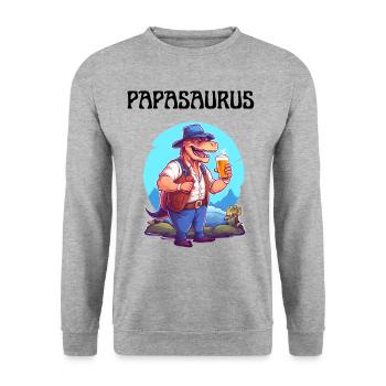 Papa Saurus Dinosaurier Familien Dino Papasaurus - Unisex Pullover - Weißgrau meliert - Vorne - Alina (178cm) & Michal (187cm)