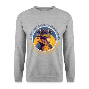 Papasaurus Dinosaurier Kinder Dinos Geschenk - Unisex Pullover - Weißgrau meliert - Vorne - Alina (178cm) & Michal (187cm)