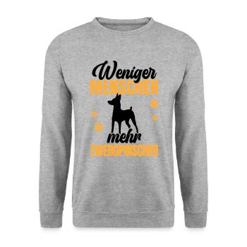 Mehr Zwergpinscher Rehpinscher Pinscher - Unisex Pullover - Weißgrau meliert - Vorne - Alina (178cm) & Michal (187cm)