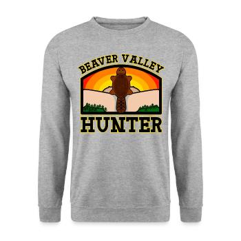 Beaver Valley Hunter Biber Tal Jäger Männer - Unisex Pullover - Weißgrau meliert - Vorne - Alina (178cm) & Michal (187cm)