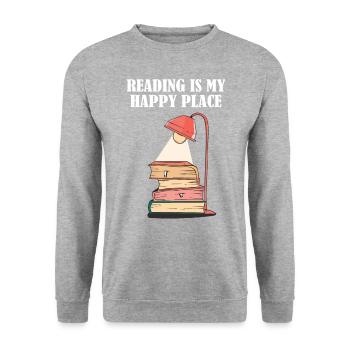 Reading is my happy place - Unisex Sweatshirt - salt & pepper - Front - Alina (178cm) & Michal (187cm)