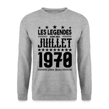cadeau d'anniversaire Juillet 1970. Cadeau juillet - Sweat-shirt Unisexe - gris chiné - Devant - Alina (178cm) & Michal (187cm)